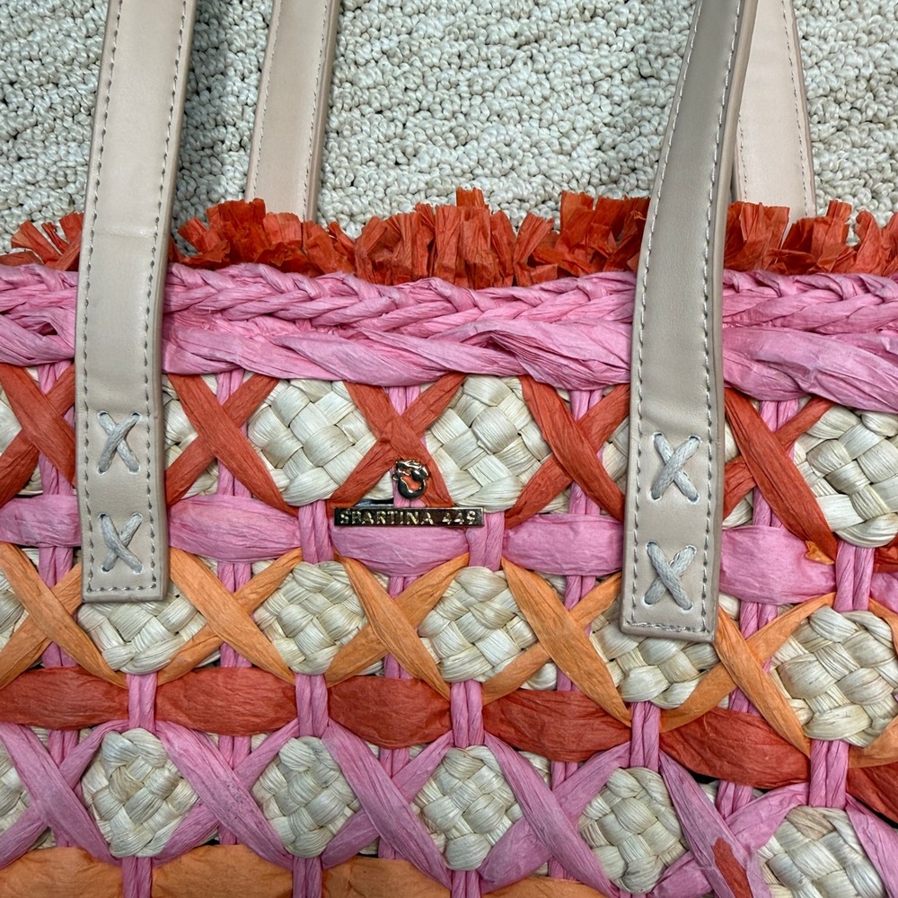 Spartina 449 Daufuskie Island Straw Tote Bag Women's Large‎ Pink Orange Woven - Picture 3 of 9